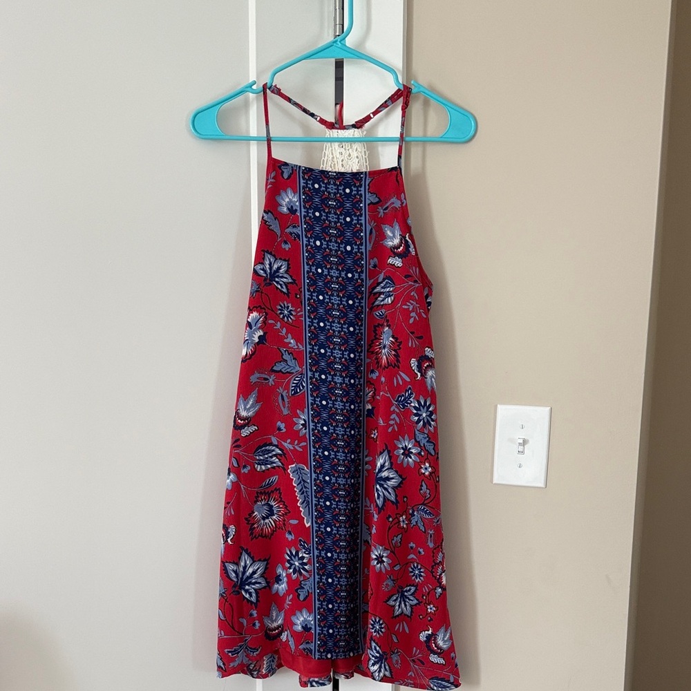 Blue Rain Red and Blue Floral Mini Dress